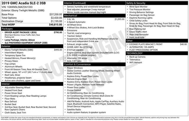 Used 2019 GMC Acadia SLE-2 with VIN 1GKKNSLS6KZ261333 for sale in Houghton, MI