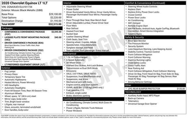 Used 2020 Chevrolet Equinox LT with VIN 2GNAXUEV2L6101734 for sale in Houghton, MI