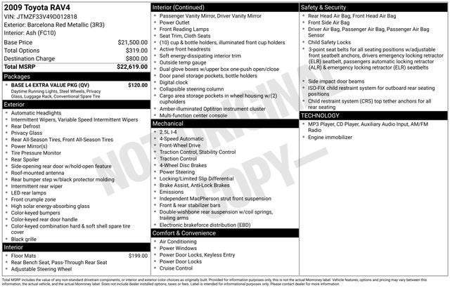 2009 Toyota RAV4 FWD 4dr 4-cyl 4-Spd AT (Natl)