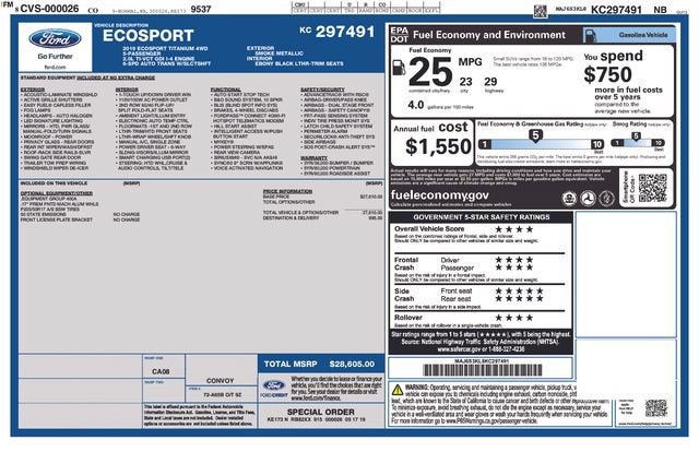 Used 2019 Ford Ecosport Titanium with VIN MAJ6S3KL8KC297491 for sale in Houghton, MI